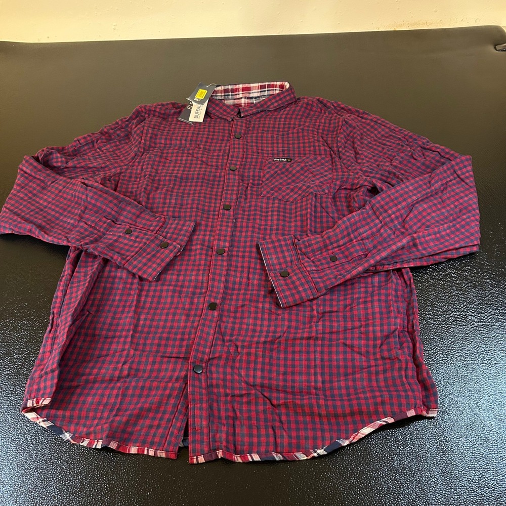 Buffalo David Bitton Reversible Plaid Button Up Shirt Casual Red Blue Mens XXL
